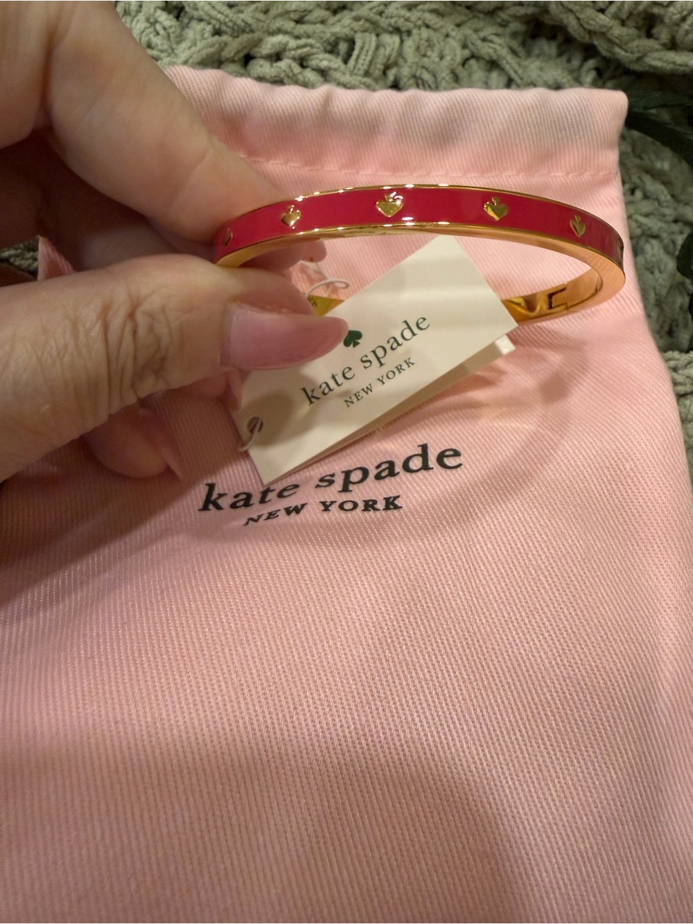 NWT Kate Spade Spot the Spade Gold-Tone Bangle with Hot Pink Enamel